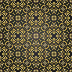 Classic seamless black and golden pattern. Damask orient ornament. Classic vintage background. Orient ornament for fabric, wallpaper and packaging