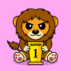 Vector illustration of cute lion and chibi animal