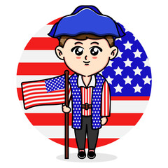 The illustration design of the columbus character wearing a sailor hat and holding the american flag will be very suitable for use on columbus celebration day