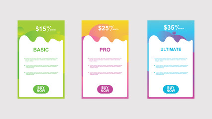 Pricing table design for website business .vector template illustration for application