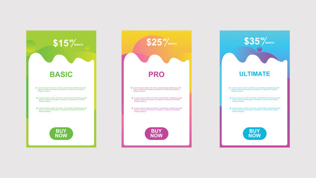 Pricing table design for website business .vector template illustration for application