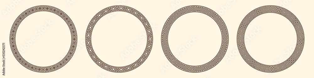 Wall mural greek key pattern, round frames collection. decorative ancient meander, greece border ornament set w