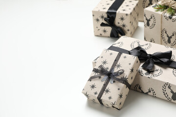 Concept of Christmas present, gift boxes, space for text