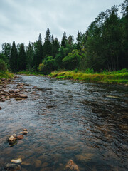 Aerial view on Amata river in Latvia, fast natioanl park river