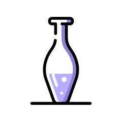 Glass chemistry purple flask. Line art style.