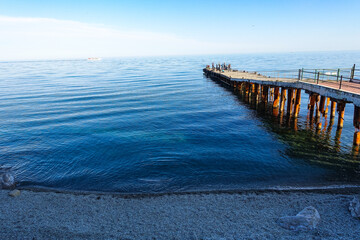 Black Sea embankment near Nikitsky Botanical Garden. Crimea 2021