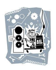 The man lubricates the unit. Vector illustration.