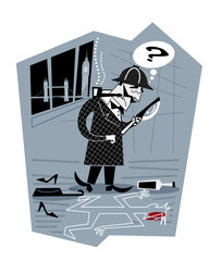 Sherlock Holmes is investigating a crime. Vector illustration.