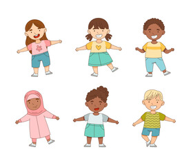 Happy Little Boy and Girl Standing with Open Arms for Hug Vector Illustration Set
