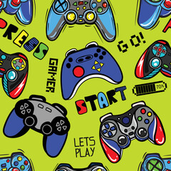 Seamless bright pattern with  joysticks. gaming cool print for boys and girls. Suitable for textiles, sportswear, web  © SokolArtStudio
