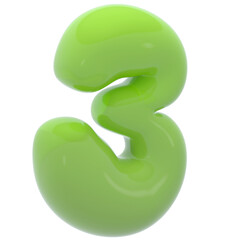 Bubble number three illustration in 3D design