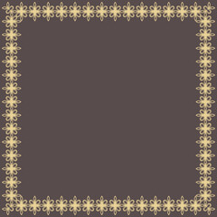 Fototapeta na wymiar Classic vector brown and yellow vintage square frame with arabesques and orient elements. Abstract ornament with place for text. Vintage pattern