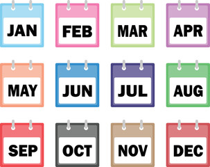 Set of months of the year. isolated set in on white isolated background. Vector illustration