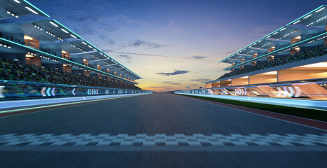  3d rendering moving racetrack with start and finish line - obrazy, fototapety, plakaty