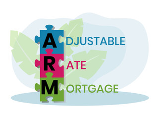 ARM - Adjustable Rate Mortgage. business concept background. vector illustration concept with keywords and icons. lettering illustration with icons for web banner, flyer, landing page, presentation