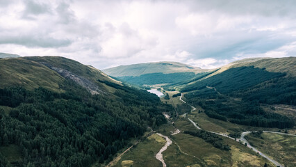 Fototapeta premium Drone shot of the West Highland Way in Scotland.