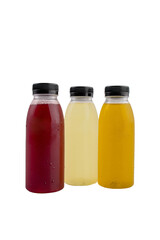 fruit juice plastic cold bottles of water isolated on transparent background
