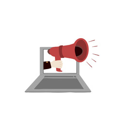 Open notebook with hand holding the megaphone