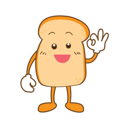 Bread cartoon showing hand and make okay symbolic and smile with happiness
