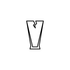 cracked pilsner or beer glass icon on white background. simple, line, silhouette and clean style. black and white. suitable for symbol, sign, icon or logo