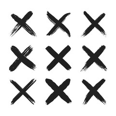 Dirty grunge hand drawn with brush strokes cross x vector illustration icon set. Cross mark wrong symbol graphic design collection. Check mark symbol NO button for vote in check box, web, etc.