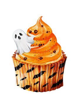halloween cupcake with ghost and orange frosting clip art preview