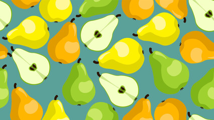 Trendy seamless pattern with pears background. Contemporary illustration for banners, posters, wallpaper, and postcards.