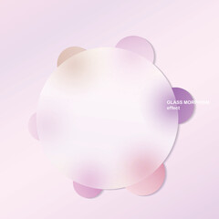 Modern background with glass morphism vector effect. Transparent glass card design. Glassmorphism trend style. Abstract banner with colored, white circles with blur and shadows. Vector illustration