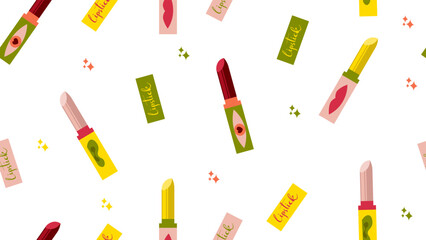 Seamless pattern of colorful lipsticks on white background