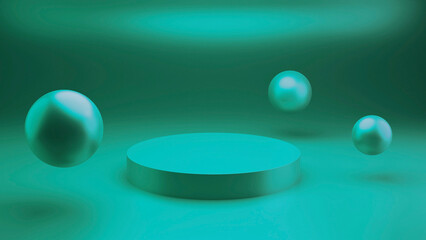 Turqoise abstract scene platform and spheres