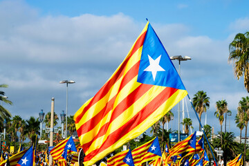 Catalonia 2022. Celebration of the Diada in Barcelona. - obrazy, fototapety, plakaty