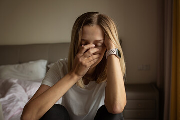 Tired Mother Suffering from experiencing postnatal depression. Health care mom motherhood...