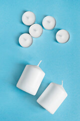 Candles on blue background