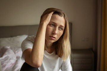 Tired Mother Suffering from experiencing postnatal depression. Health care mom motherhood...
