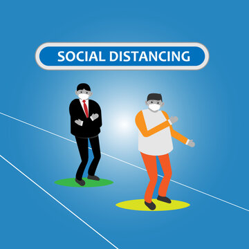 Social Distancing Illustration. New Normal Condition After Pandemic – Vector.     