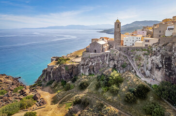 View over Castelsardo with church, Sardinia, Italy - obrazy, fototapety, plakaty