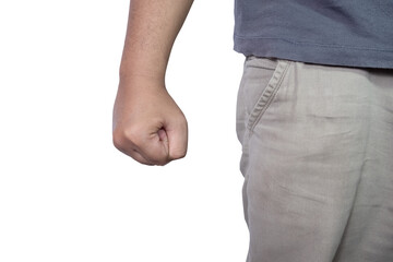 an asian man's hand is clenching, the concept of someone being angry or resentful, png file