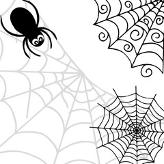Background of web and spider, outline handmade. Halloween. For decor, postcards, invitations, stylized decor.