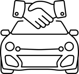 Car Deal with Hand shake sign line icon or logo. Car Dealer Handshake Customer. Car dealer making a deal handshake vector line illustration.