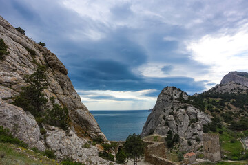 Fototapeta premium Territories of the Genoese Fortress, Sudak, Crimea 2021