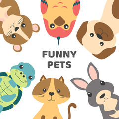 vector illustration of funny cartoon cute pets
