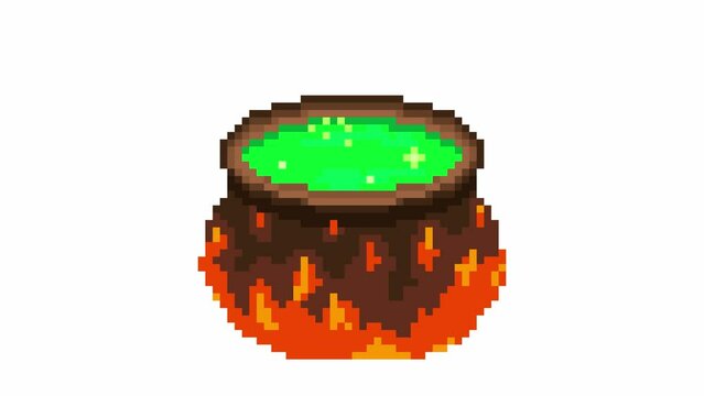 Alchemical cauldron on fire. Green potion boils