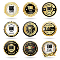 Collection of golden anniversary badge and labels vector illustration 