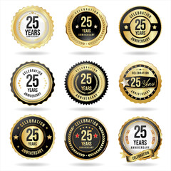 Collection of golden anniversary badge and labels vector illustration 
