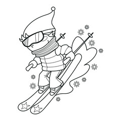 Boy having fun skiing, winter clipart