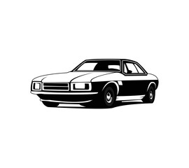 Retro muscle car vector illustration. Vintage poster of reto car. Old mobile isolated on white.