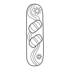 Skate board with snowflakes and wave print, winter clipart
