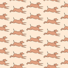 Hand drawn seamless pattern of cute dogs isolated on pink background.