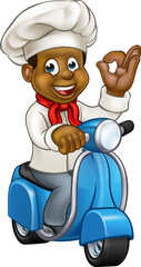 Cartoon Black Delivery Moped Chef