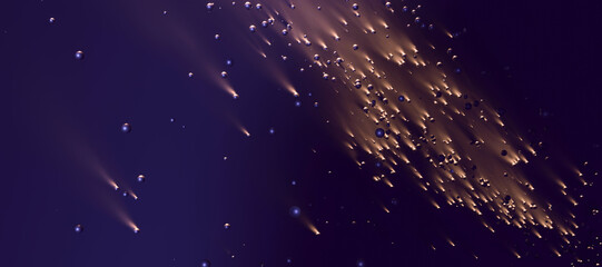 Sci-fi universe of another world. Space and meteor shower. Digital painting 3D rendering